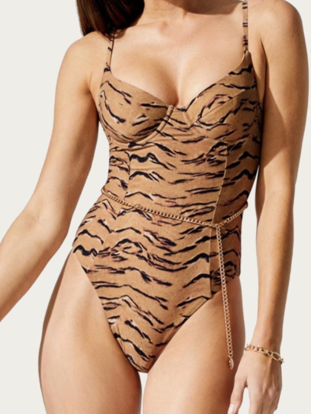 NWT $195 We Wore What Danielle One Piece Tan Tiger Print M